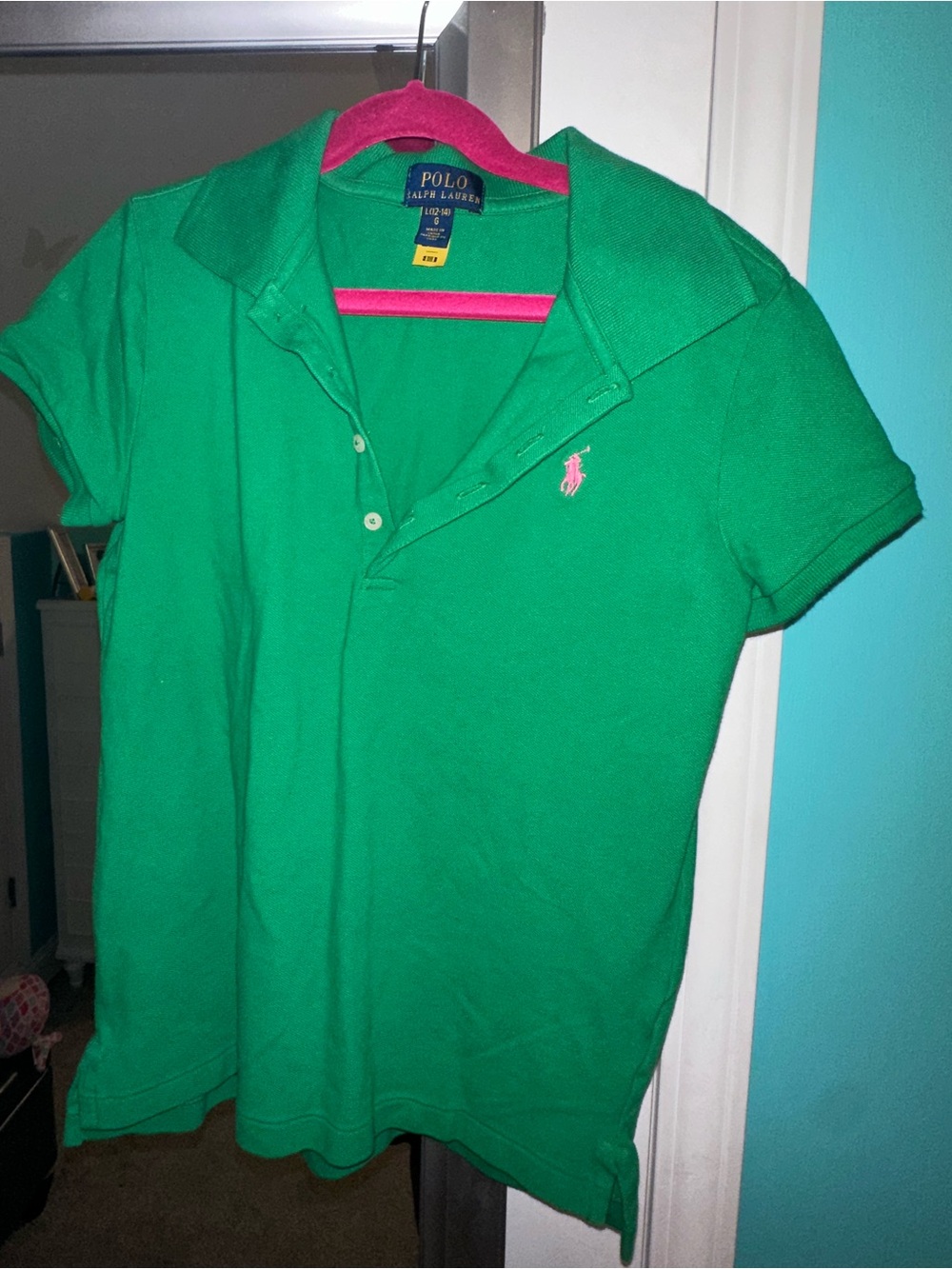 Polo by Ralph Lauren Girls Green Polo Shirt with Pink Pony